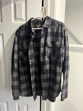 Burton Men's Black and Gray Plaid Flannel Button-Up Shirt